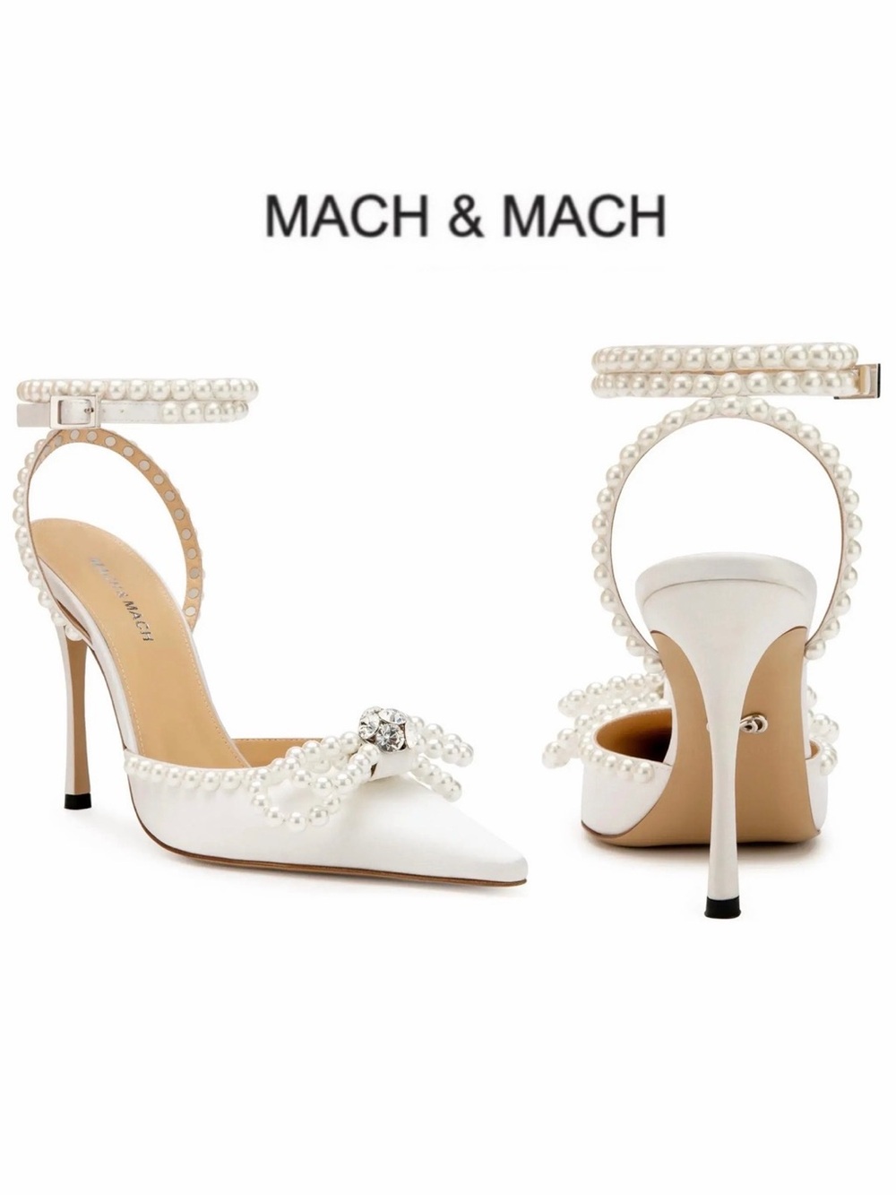 Mach & Mach White Double Bow Pearl Pumps Women EU 36.5 US 6.5 $1395